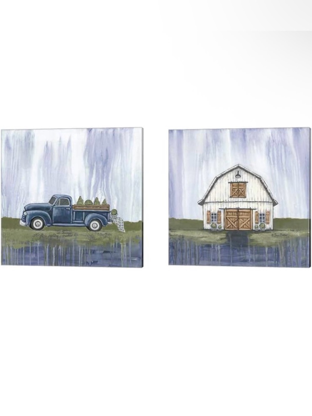 Blue Truck and White Barn Wall Art Set - Rustic Farmhouse Decor